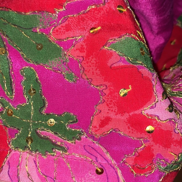 🦋OOAK Rainbow Patchwork Silk Embellished Tunic Top - Picture 6 of 16